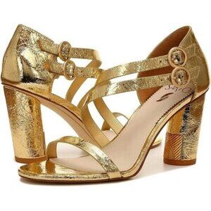 Franco Sarto Womens Gold Shiny Ollie Strappy Open Toe Heels Size‎ 9.5 M NEW